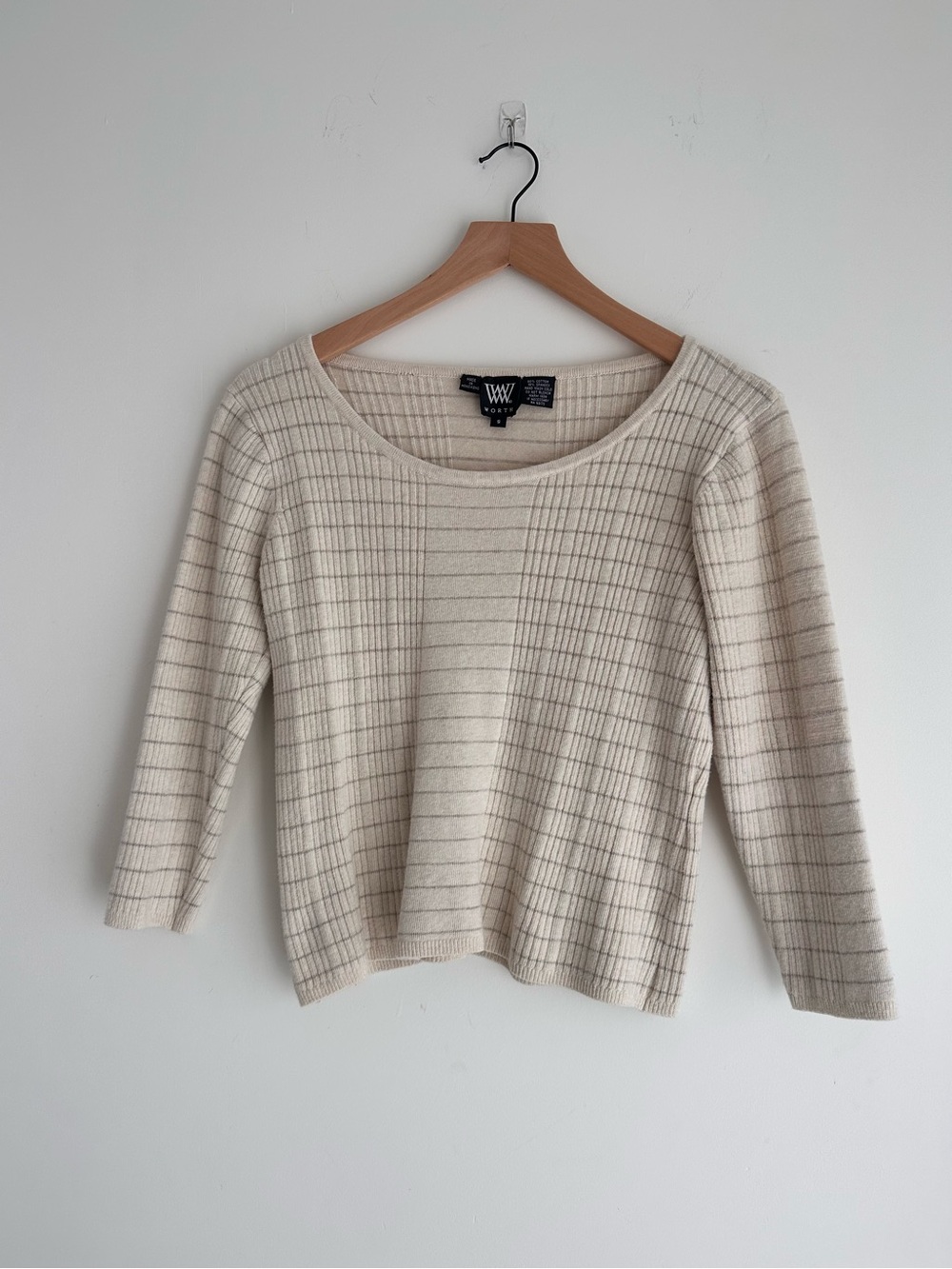 Willi Smith 100% Cotton Cream Grid-Striped Knit Top